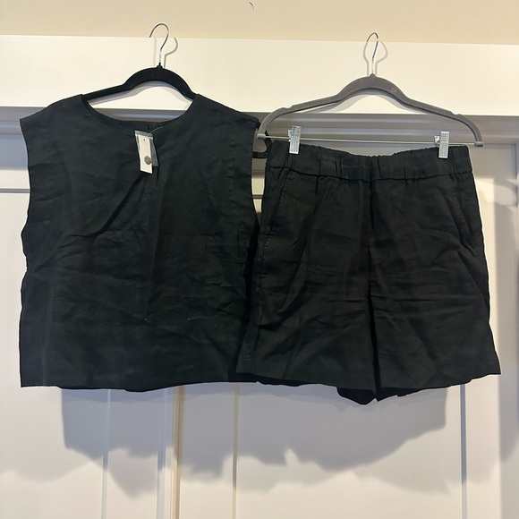 NWT SET Madewell black linen top Small and JCrew linen short size XS - Picture 5 of 7